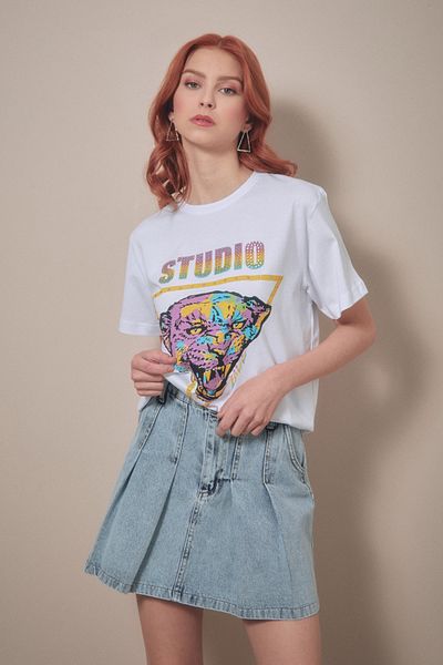 Fulla Moda Tricou imprimat cu decolteu