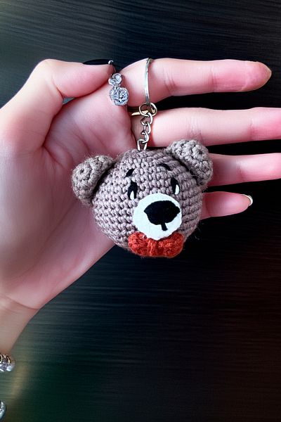 FCSTORE Mink Bow Tie Teddy Bear Amigurumi Keychain Bag Accessory Handmade Organic Vegan Toy (1 Piece)