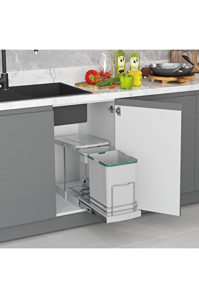 STARAX S-2391 Gri Teleskopik Raylı Plastik Gövde Çöp Kovası 16+1 Lt  (17 Lt)