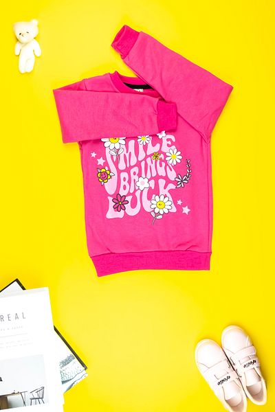 Yalçınoğlu Girl's Clothing - Soft Cute Flower Printed Sweatshirt