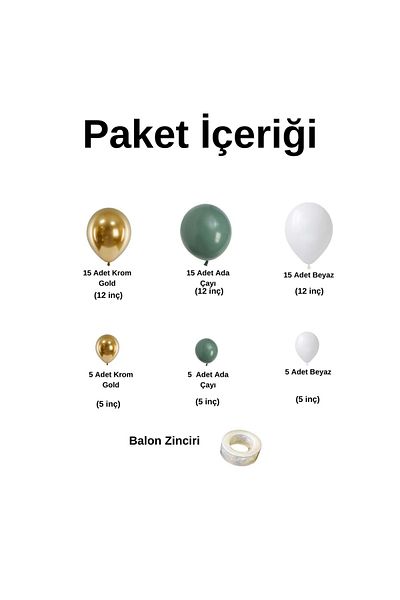 Organizasyon Pazarı 60 Pieces White Pastel Balloon Chain Set - Chrome Gold-Island Tea