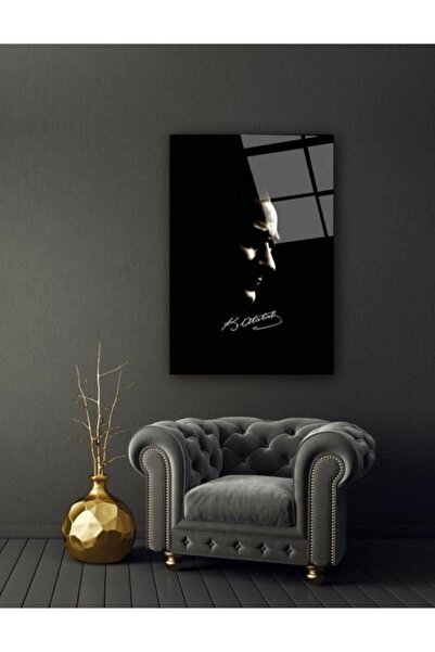 GülsenArt Atatürk Silüeti Ve Imzası HD Dijital Baskı Dikey Kanvas Tablo İşyer...