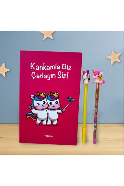 ÇİLEKHOME Flamingo Locked Keepsake and Journal Notebook + Ballpoint Pen + Flamingo Keychain Pen Holder