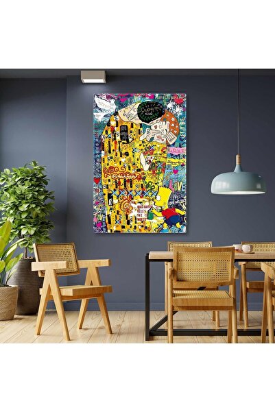 TosbArt Gustav Klimt Öpücük Tablosu Grafitti Dikey Yüksek Kalite Baskı Kanvas...