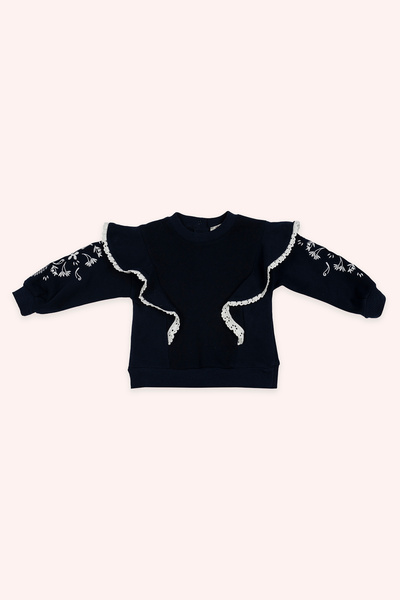 Panço Kız Bebek Nakışlı Lacivert Sweatshirt