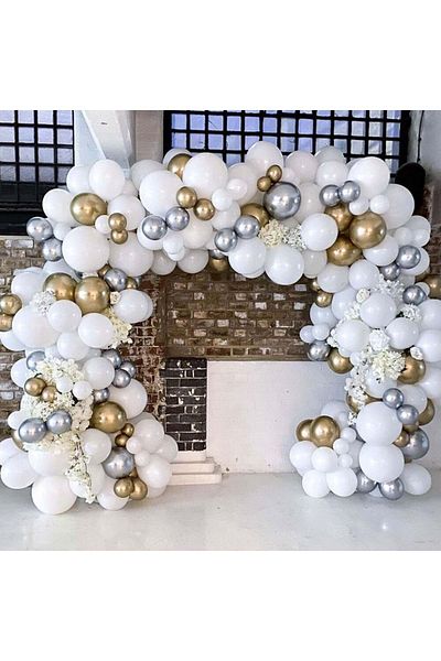 Organizasyon Pazarı White Pastel Chrome Silver-Chrome Gold 100 Pieces Balloon Chain Set