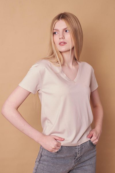 Jument Γυναικεία λαιμόκοψη V με κοντό μανίκι Lycra ύφασμα κομψή μπλούζα-πέτρα