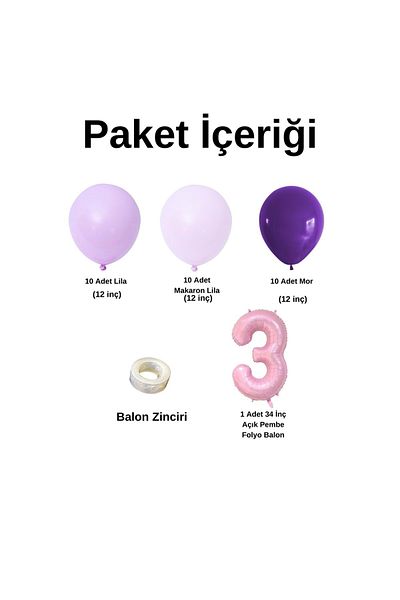 Organizasyon Pazarı Lilac, Macaron Lilac and Purple 3 34-Inch Light Pink Balloon Set - Chain of 30