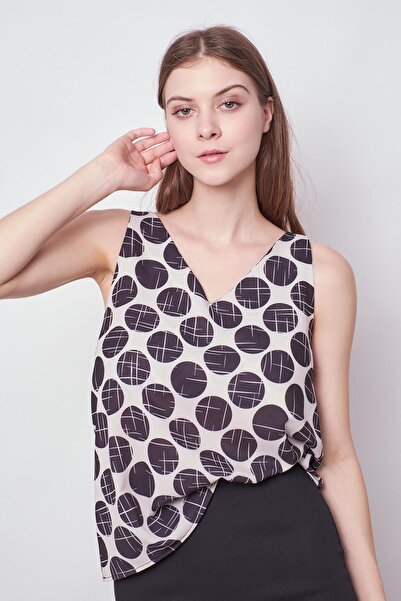 Jument Αμάνικη μπλούζα με λαιμόκοψη σε σχήμα V - Χωρίς Lycra, Μπεζ πουά