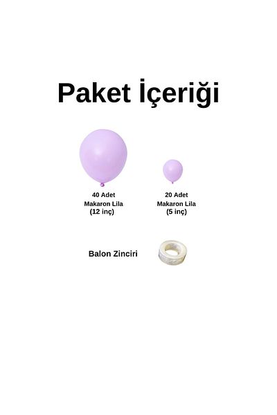 Organizasyon Pazarı 60 Pieces Macaron Lilac Balloon Chain Set