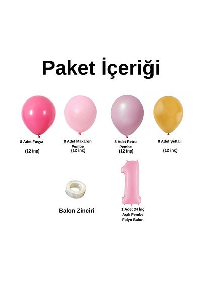 Organizasyon Pazarı Fuchsia and Pink Balloon Set - 1 34inch A.pembefolyobalon 30 Piece Chain