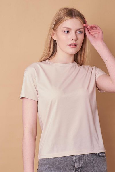 Jument Women's Crew Neck Non-Wrinkle Span Blended Stylish Short Sleeve Lycra T-shirt Blouse-stone