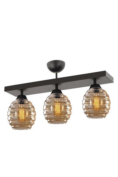 Lambadar Modern Honey Glass Triple Rectangular Plafonier - Chandelier Living Room Kitchen Bedroom Hall