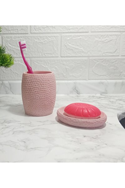 Genel Markalar Sabunluk Diş Firçalik 2 Li Banyo Seti,pembe Petek Model,poliresin