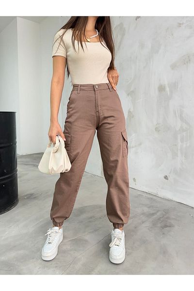 BİKELİFE Pantaloni din stofă din gabardină cu buzunar cargo din nurcă