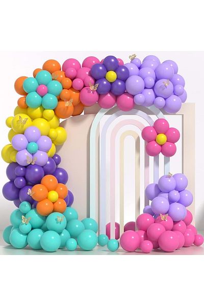 Organizasyon Pazarı Set of 60 Turquoise-Purple-Yellow-Orange-Fuchsia-Lilac Balloon Chains