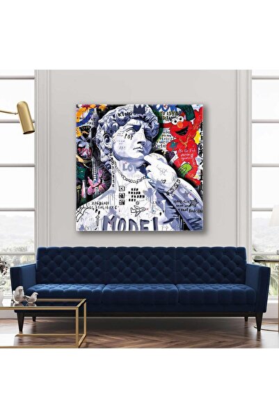 gurbaart Davud Heykeli Michelangelo Grafitti Sokak Sanatı Dikey HD Baskı Kanv...