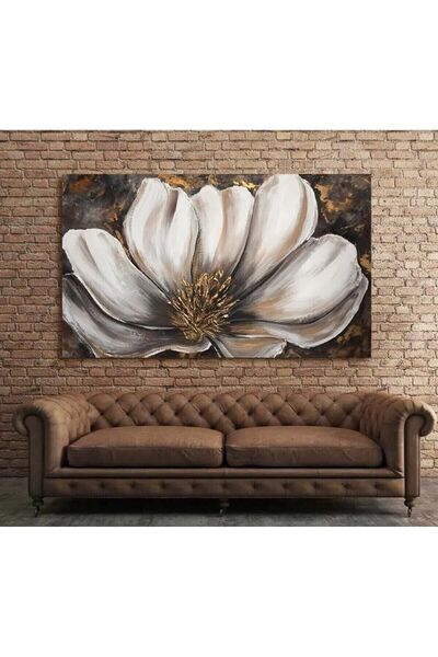 GülsenArt Yağlı Boya Görünümlü BOYA GÖRÜNÜMLÜ KAHVE- GOLD HD SOYUT ÇİÇEK HD B...