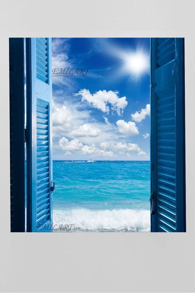 Limitless Design POARTA ALBASTRA DESCHISĂ LA MARE, CALITATE HD, Tablou pe pân...