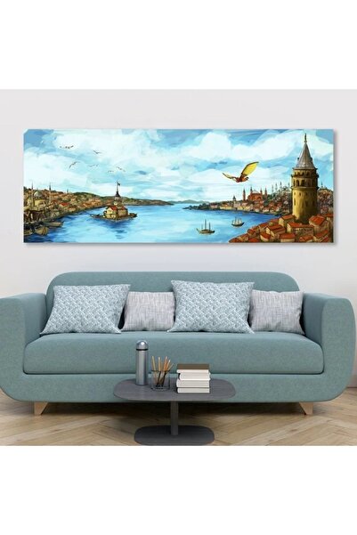 gurbaart Hezarfen Ahmed Celebi ile Eski İstanbul Manzarası Panoramik Yatay Ba...