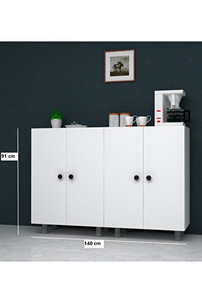 EYMER HOME KAHVE KÖŞESİ & ÇOK AMAÇLI DOLAP 140CM BEYAZ