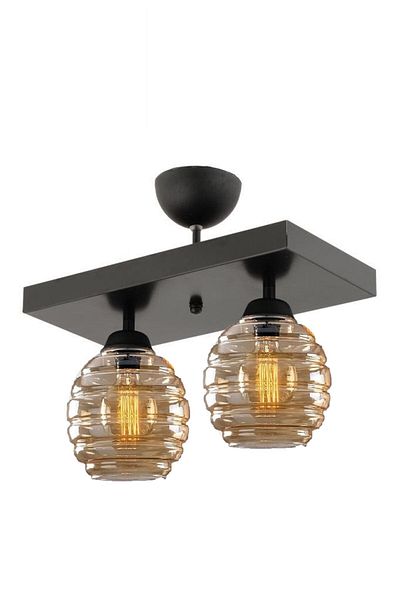 Lambadar Modern Honey Glass Model Double Rectangular Plafonier Chandelier Living Room Kitchen Bedroom Hall