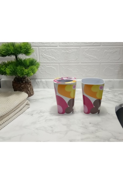 Bosphorus Toothbrush and Paste Bowl Double Bath Set, RED DAISY MELAMIN