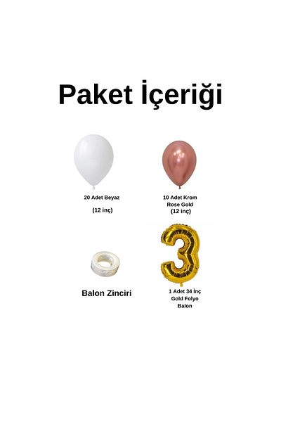 Organizasyon Pazarı Rose Gold 3 34inch White-Chrome Balloon Set - Set of 30 Chains