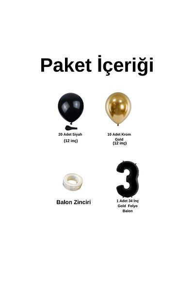 Organizasyon Pazarı Black-Chrome Gold 3 34inc Balloon Chain Set - 30 Pieces Foil
