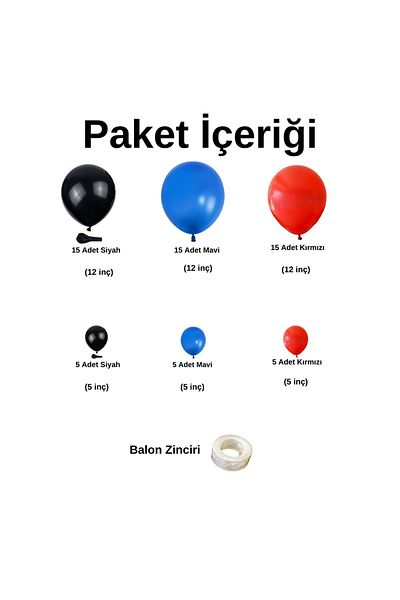 Organizasyon Pazarı Set of 60 Black-Blue-Red Balloon Chains