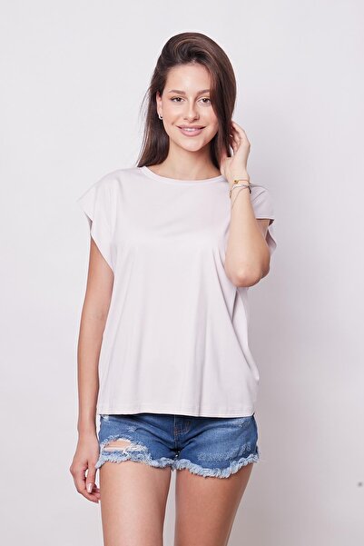 Jument Span Fabric Lycra Sleeveless Basic T-Shirt Blouse - Wide Zero Collar, Off-Shoulder Champagne