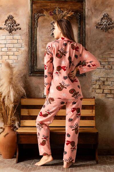 CALİA Χειμερινό Fleece Λούτρινο Σετ Πυτζάμες Γυναικεία - Μακρυμάνικο, Μπροστινό Κουμπί, Ζεστό