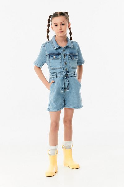 Fulla Moda Buttoned Girl's Jumpsuit with Tie Waist