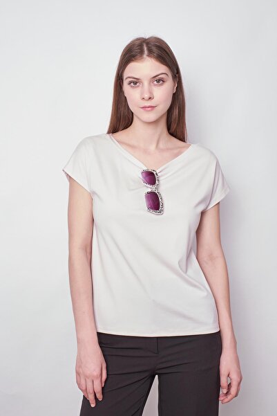 Jument Women's Stylish T-shirt Blouse - Boat Neck, Off Shoulder, Non-Wrinkle Span Blended, Champagne