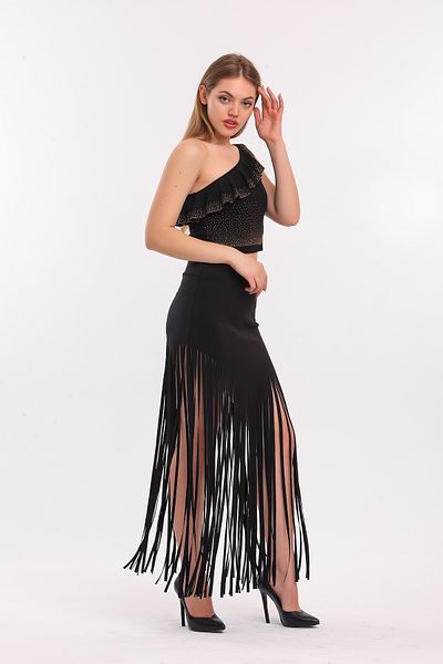 Sense Tasseled Scuba Evening Dress Skirt| Etk33855 Black