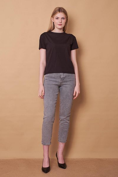 Jument Bluză din lycra cu mânecă scurtă, cu mânecă scurtă, fără încrețiri, pentru femei - neagră
