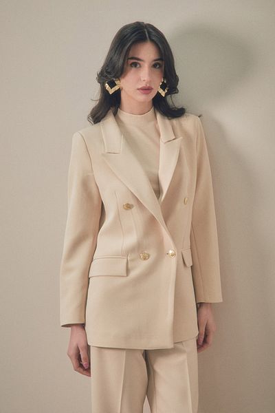 Fulla Moda Double Breasted Collar Buttoned Blazer Jacket