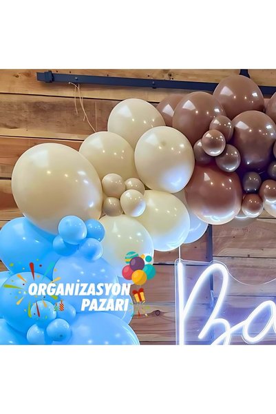 Organizasyon Pazarı Balloon Set Chocolate Coffee-Sea Sand-Macaron Blue 100-Piece Balloon Chain Set
