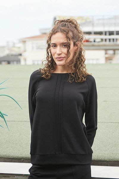 Jument Μπλούζα με μανίκια Raglan με ραβδώσεις μπροστά από ύφασμα Modal Boat (ΓΙΑ ΠΑΝΤΕΛΟΝΙ 49045)-μαύρο