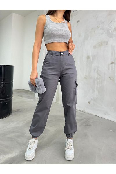 BİKELİFE Gray Cargo Pocket Gabardine Fabric Trousers