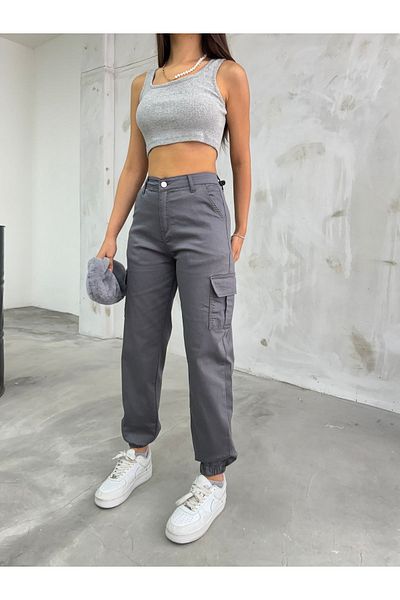 BİKELİFE Gray Cargo Pocket Gabardine Fabric Trousers