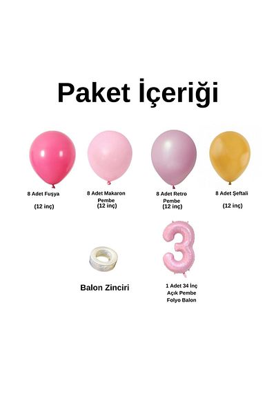 Organizasyon Pazarı Fuchsia and Pink Balloon Set - 3 34inch A.pembefolyobalon 30 Piece Chain