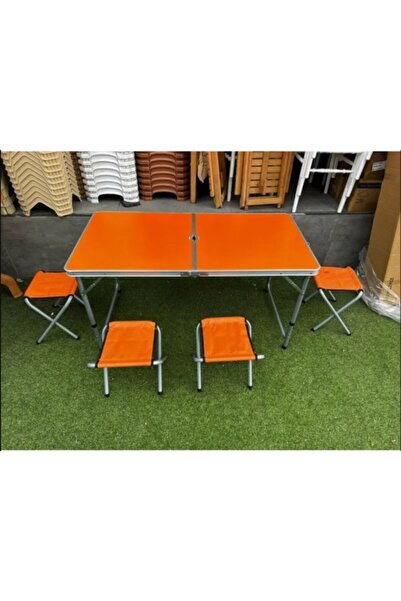 Marsilyan Katlanabilir Alüminyum Kamp Masa 4'lü Tabure Seti