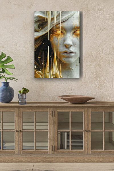 Limitless Design Portret de femeie cu ochi aurii din piatră, pictură în ulei,...