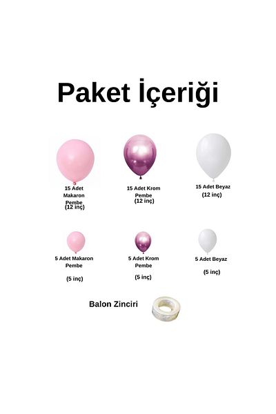 Organizasyon Pazarı 60 Pieces Macaron Pink-Chrome-Pastel White Balloon Chain Set
