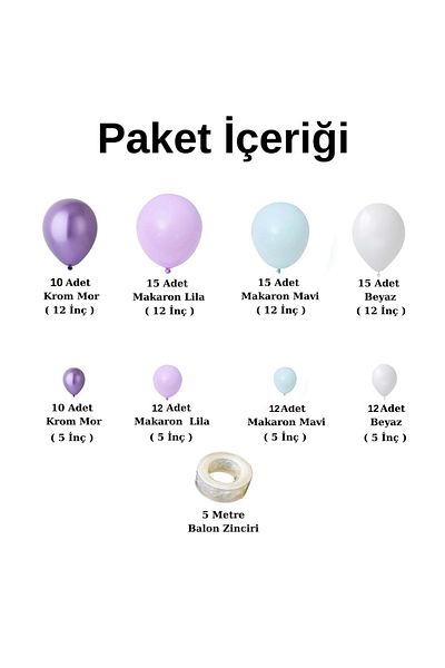 Organizasyon Pazarı Set of 100 Chrome Purple-Lilac-Blue-White Balloon Chains