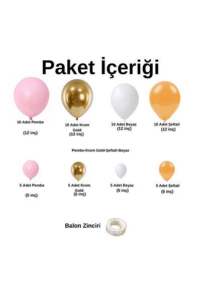Organizasyon Pazarı 60 Pieces Candy Pink-Chrome Gold-Peach-White Balloon Chain Set