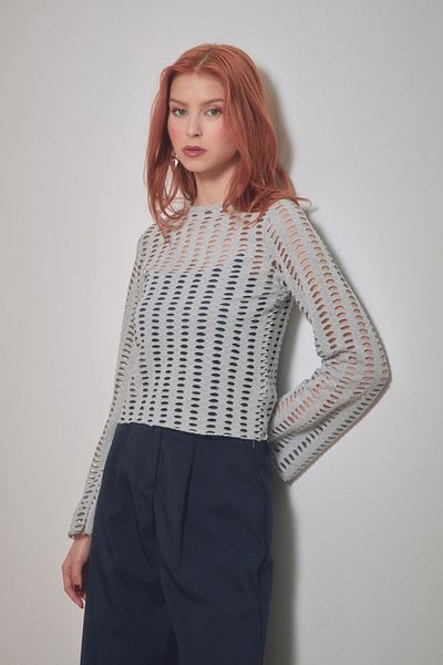 Fulla Moda Bluză ajurata cu decolteu