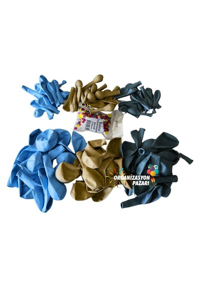 Organizasyon Pazarı Balon Seti Fırtına Mavi-Deniz Kumu-Makaron Mavi 100 lü Balon Zinciri Seti