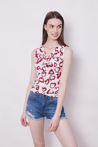 Jument Degaje Collar Lycra Sleeveless Body - Red Patterned